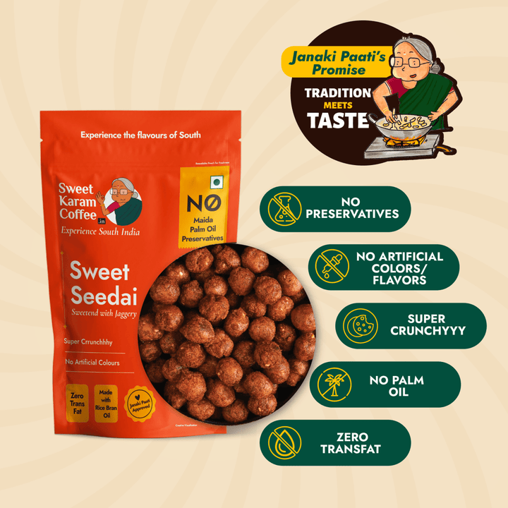 Sweet Seedai (Crunchy Jaggery Rice Balls) - Sweet Karam Coffee