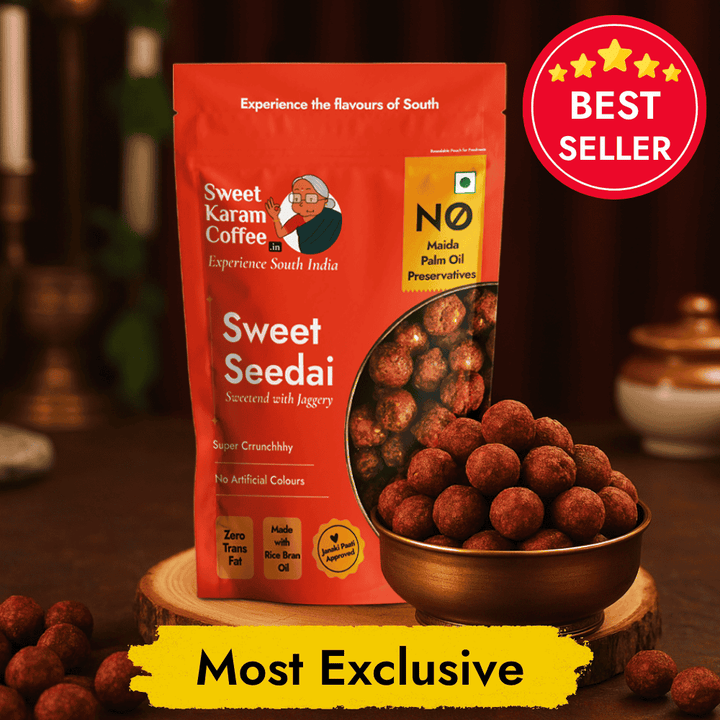 Sweet Seedai (Crunchy Jaggery Rice Balls) - Sweet Karam Coffee