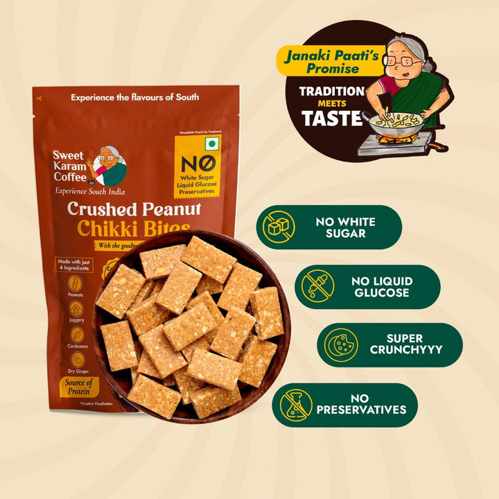 Crushed Peanuts Chikki Bites - Sweet Karam Coffee