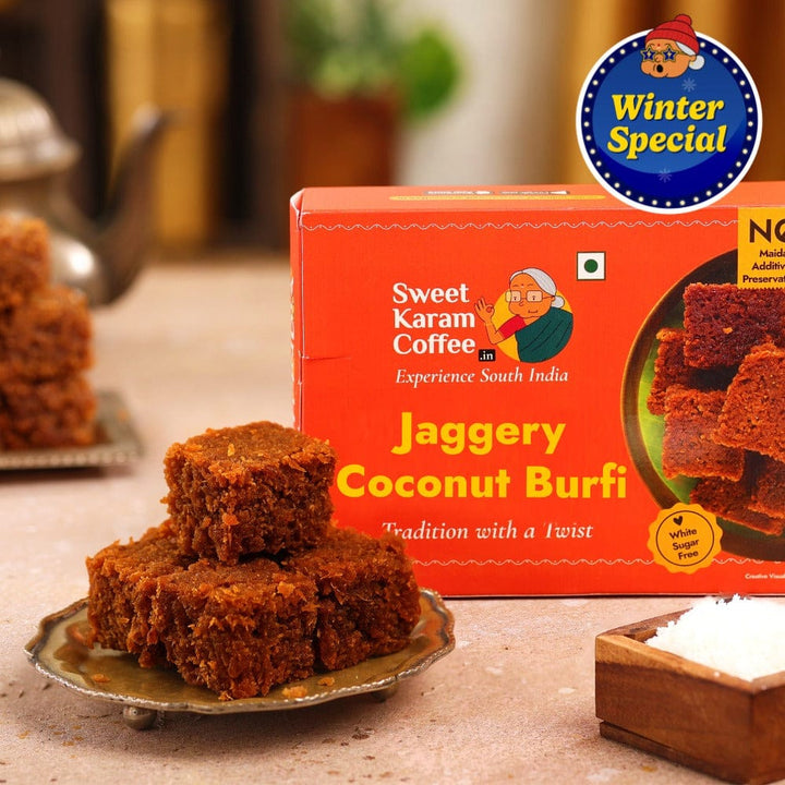 Jaggery Coconut Burfi - Sweet Karam Coffee