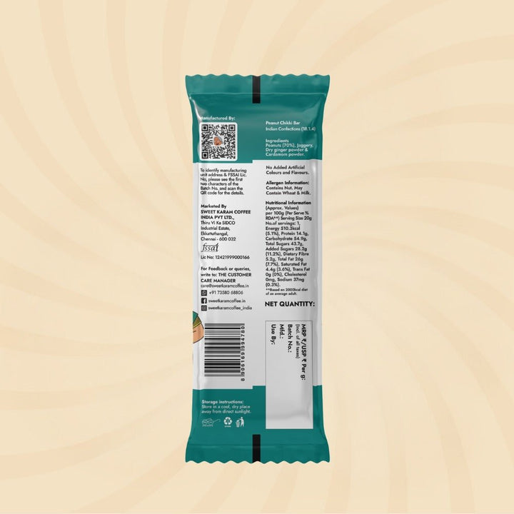 Peanut Chikki Bar 20 g (Zero White Sugar) - Sweet Karam Coffee