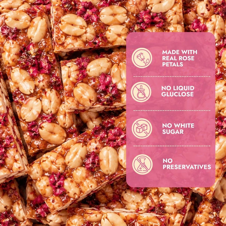 Rose Peanut Chikki Bites - Sweet Karam Coffee