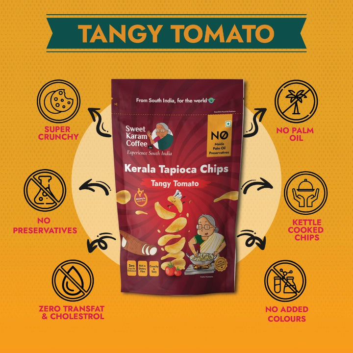 Kerala Tapioca (Kappa) Chips - Tangy Tomato  - Free Shipping Across India