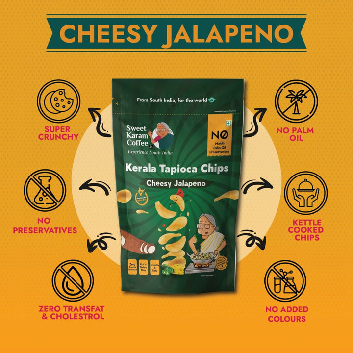 Kerala Tapioca (Kappa) Chips - Cheesy Jalapeno  - Free Shipping Across India