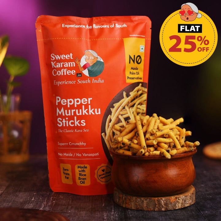 Pepper Murukku Sticks (Kara Sev) 180 g x 3 (Super Saver) - Sweet Karam Coffee