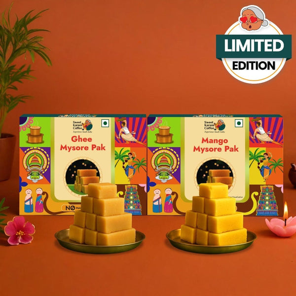 Ghee Mysorepak + Mango Mysorepak Combo - Sweet Karam Coffee