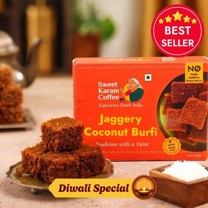 Jaggery Coconut Burfi - Sweet Karam Coffee
