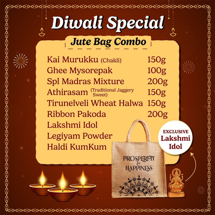 Diwali Special Jute Bag Combo (with Lakshmi Idol)  - Free Shipping Across India