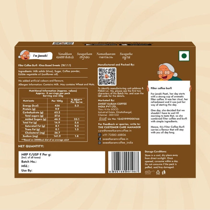 Filter Coffee Burfi - Sweet Karam Coffee