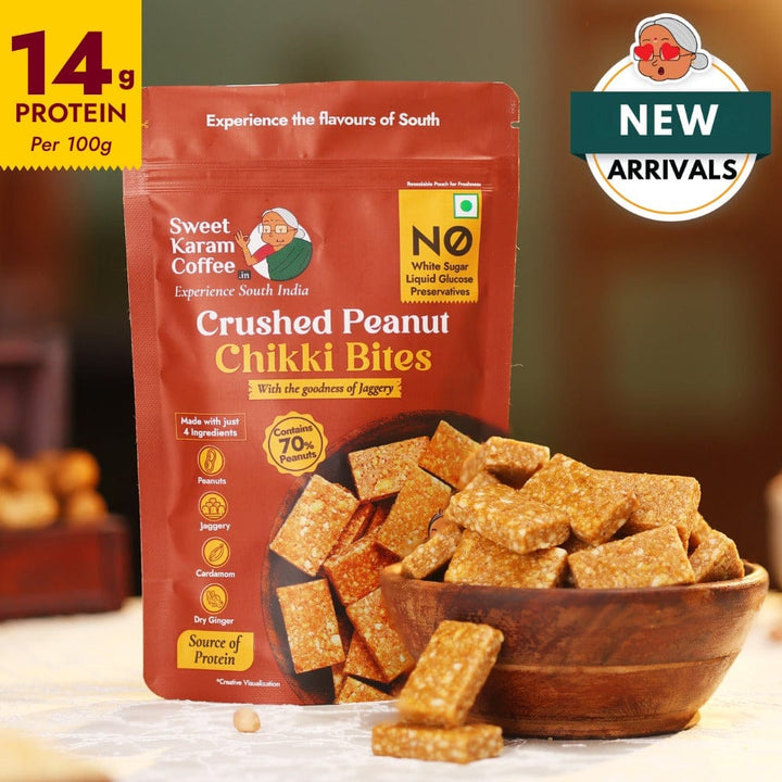 Crushed Peanut Chikki Bites (No Liquid Glucose) - Sweet Karam Coffee