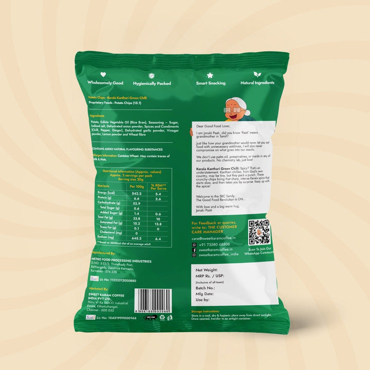 Potato Chips - Kerala Kanthari Green Chilli  - Free Shipping Across India