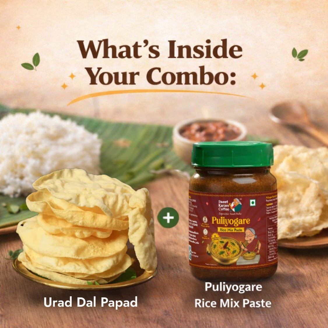 Buy Puliyogare Rice Paste + Rice Appalam Combo | South Indian Meal ...