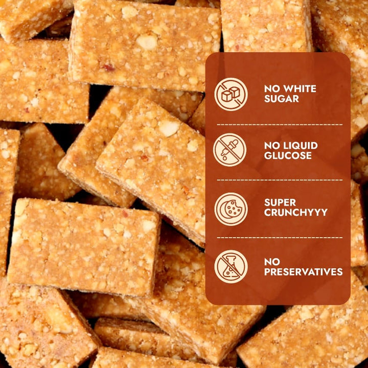 Crushed Peanut Chikki Bites (Zero White Sugar) - Sweet Karam Coffee