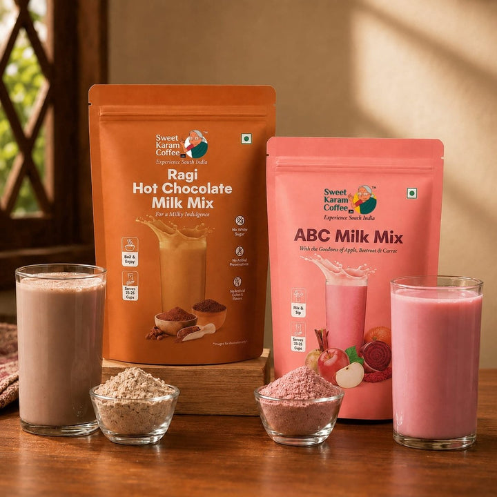 ABC + Ragi Hot Chocolate Milk Mix Combo - Sweet Karam Coffee