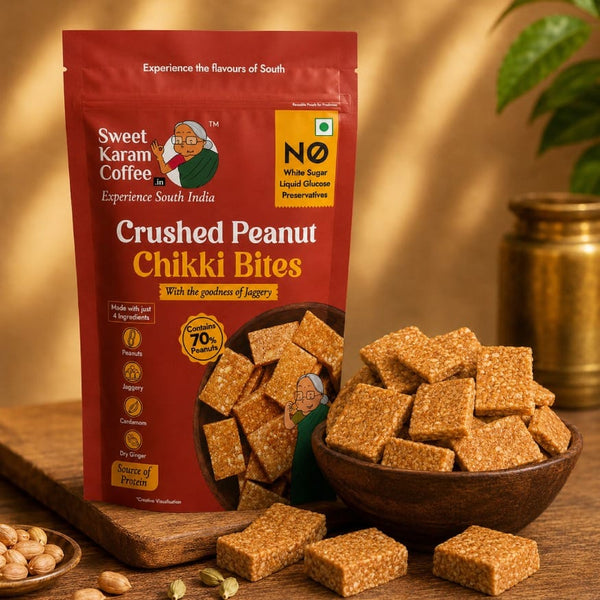 Crushed Peanut Chikki Bites (Zero White Sugar) - Sweet Karam Coffee