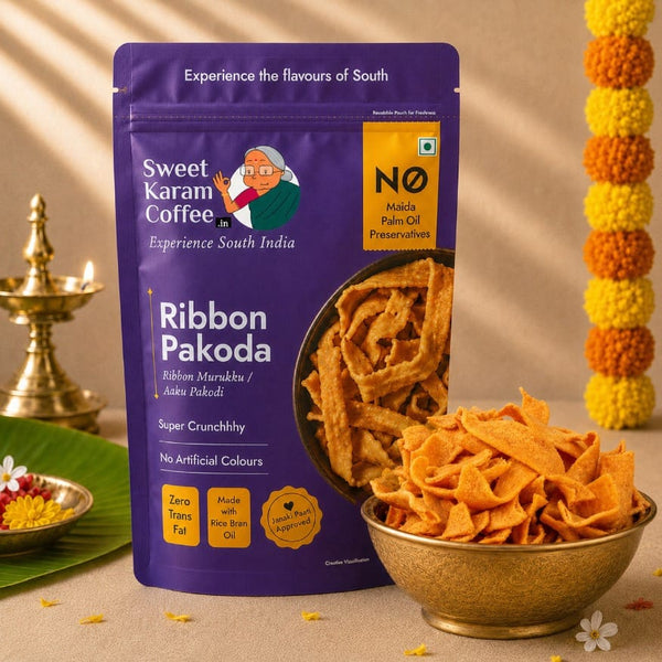 Ribbon Pakoda (Ribbon Murukku) - Sweet Karam Coffee