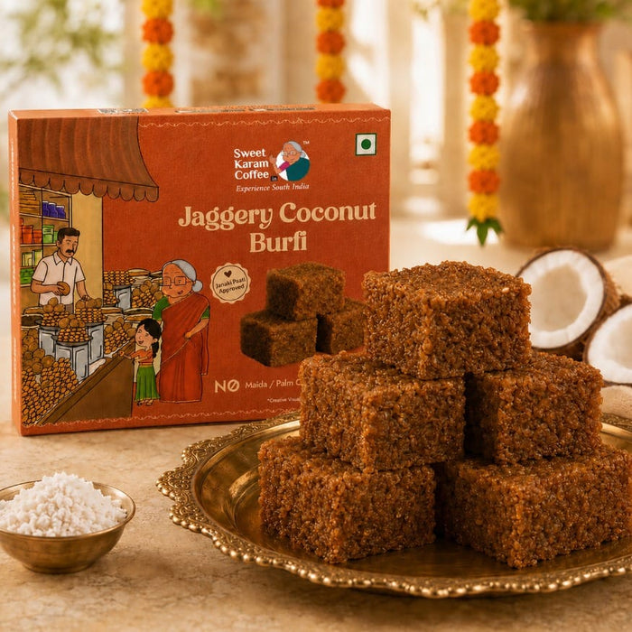 Jaggery Coconut Burfi - Sweet Karam Coffee