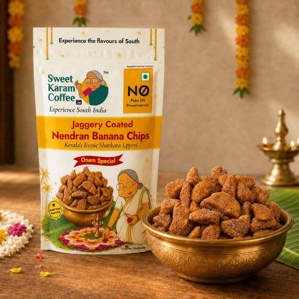 Sharkara Upperi (Jaggery Coated Banana Chips) - Sweet Karam Coffee
