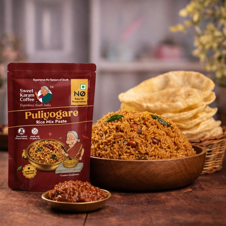 Puliyogare Paste + Urad Dal Papad (Ready in Minutes⏱️) - Sweet Karam Coffee