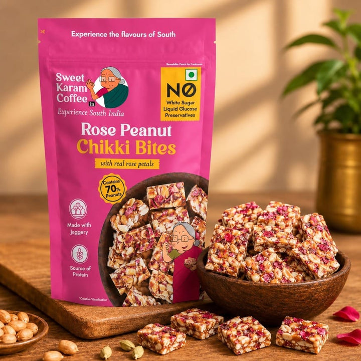 Rose Peanut Chikki Bites - Sweet Karam Coffee